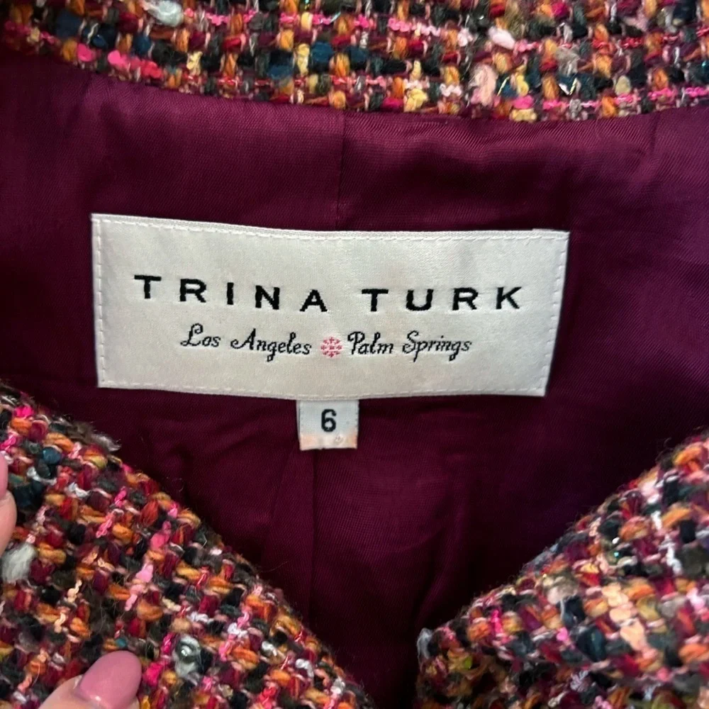 Trina Turk Mohair Wool Tweed Cropped Puff Shoulder Jacket Sz 6